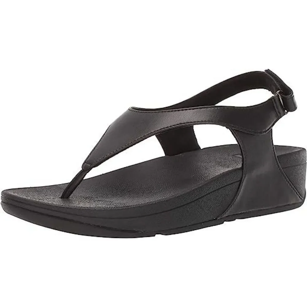 FitFlop Skylar Lainey Slingback Thong Wedge Sandals Black US Women's Size 6 - Picture 1 of 7